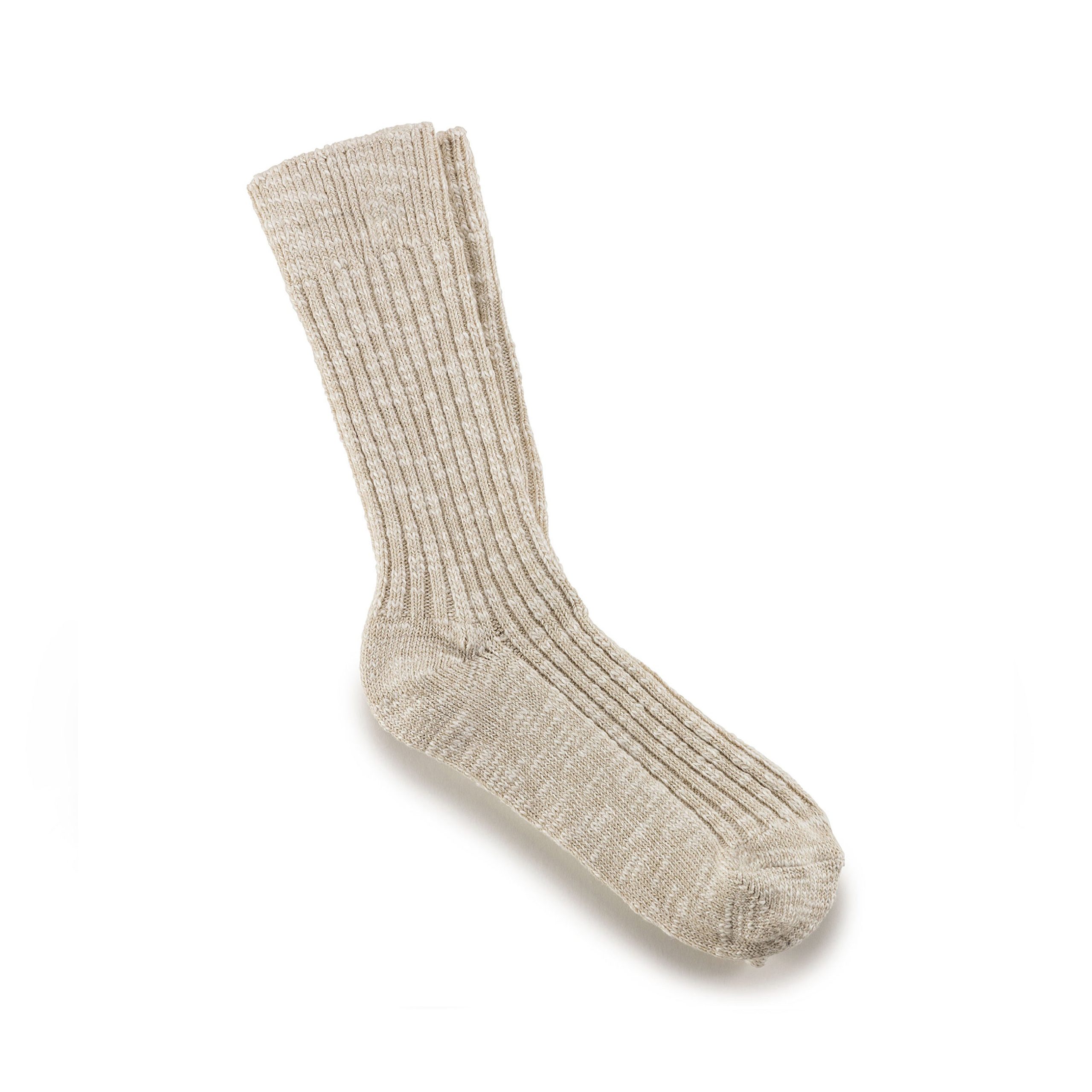 Cotton Slub Sock Beige White - Image 2