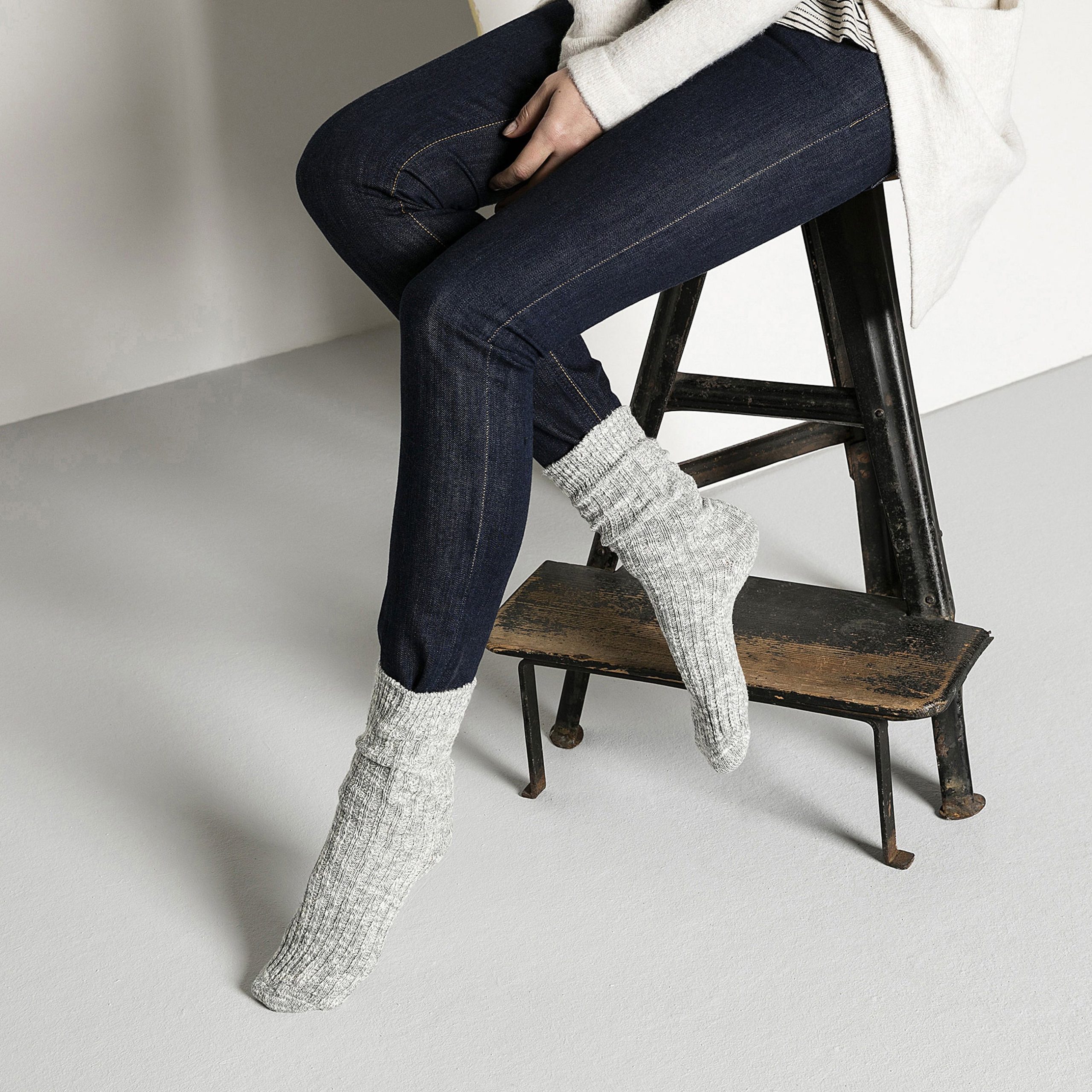 Cotton Slub Sock Grey White - Image 4