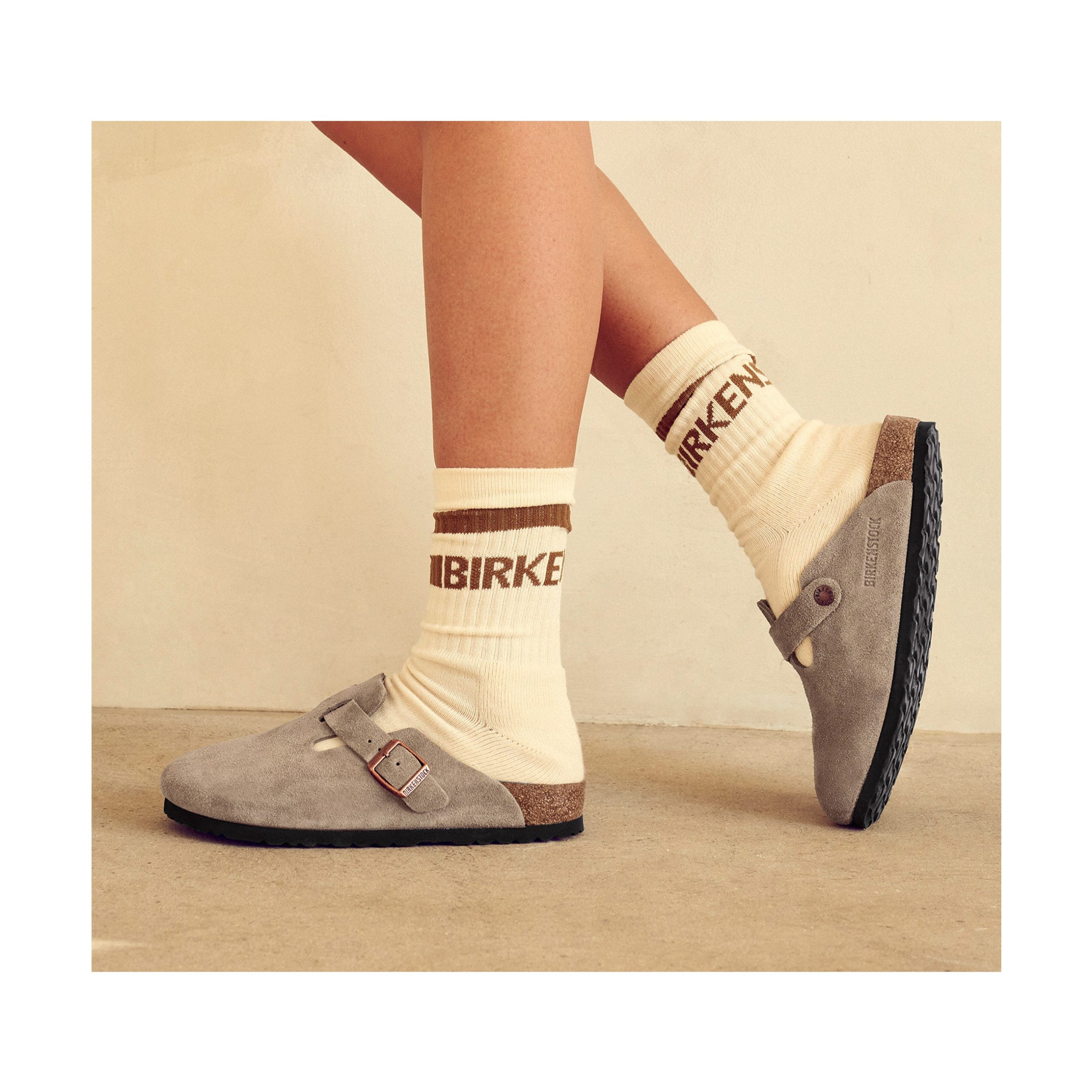 Cotton Crew Stripe Socks Eggshell/Mink - Image 2