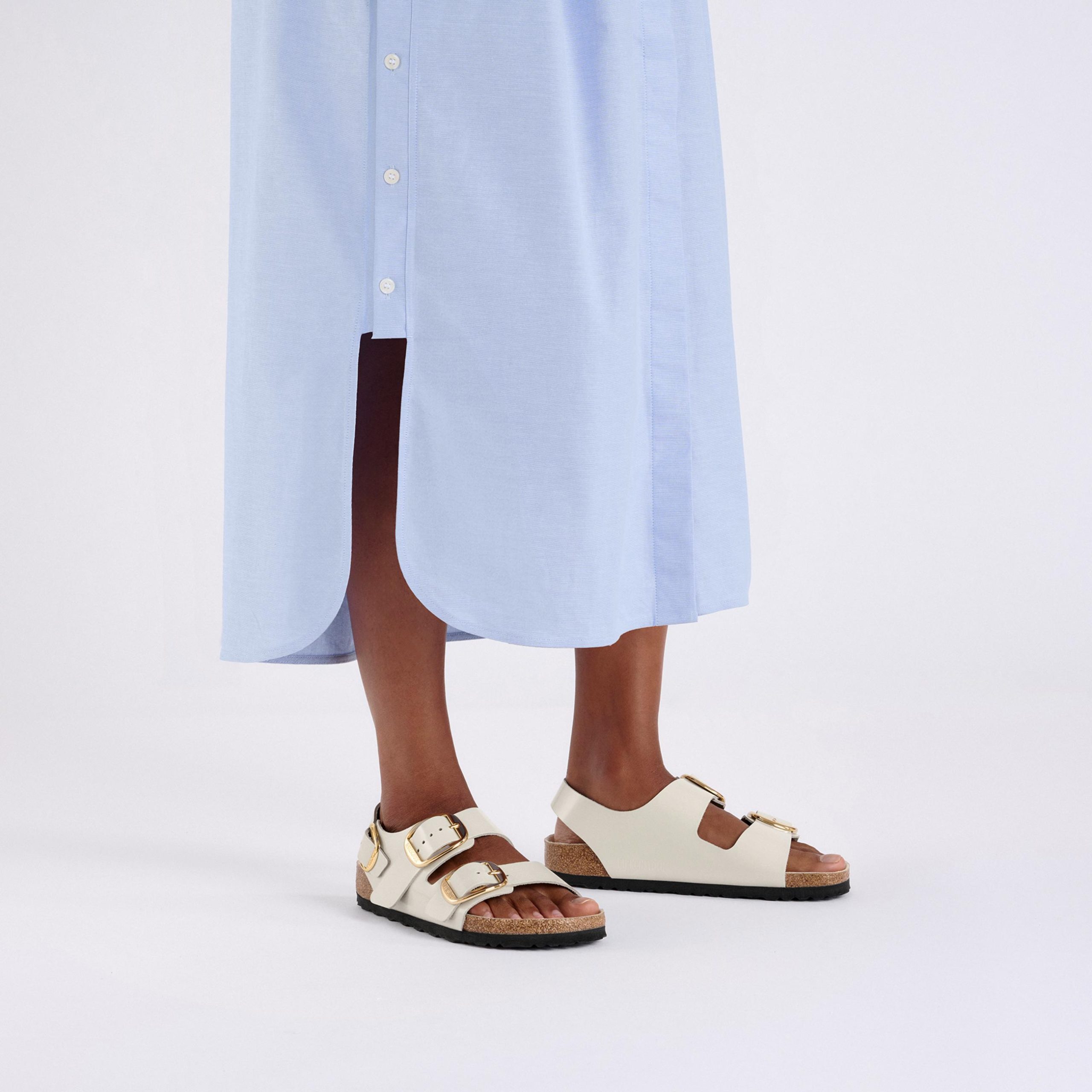 Milano Big Buckle High Shine Ecru Natural Leather Patent - Image 4