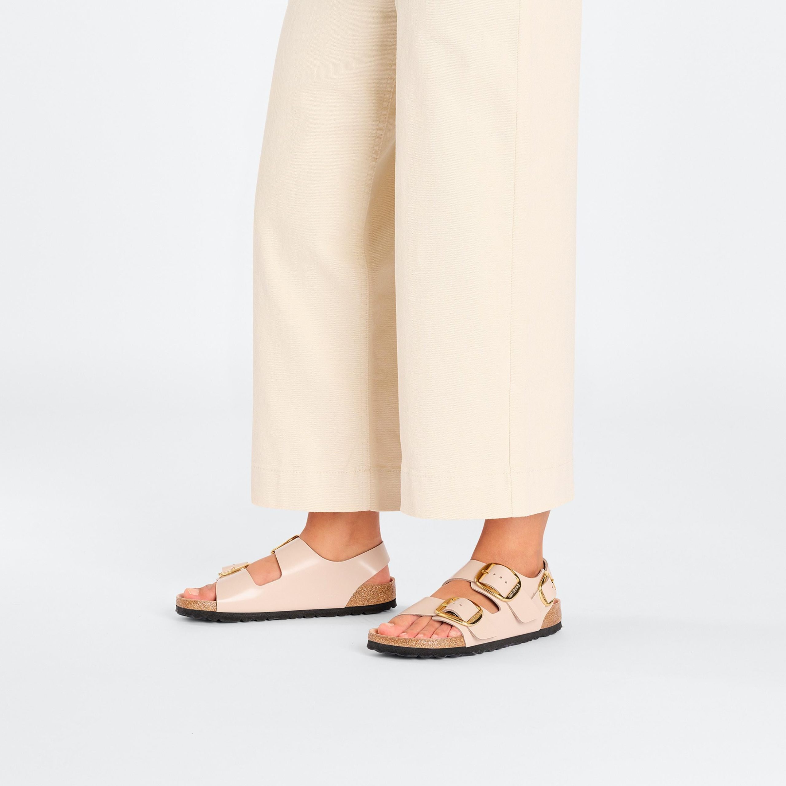 Milano Big Buckle High Shine New Beige Natural Leather Patent - Image 5