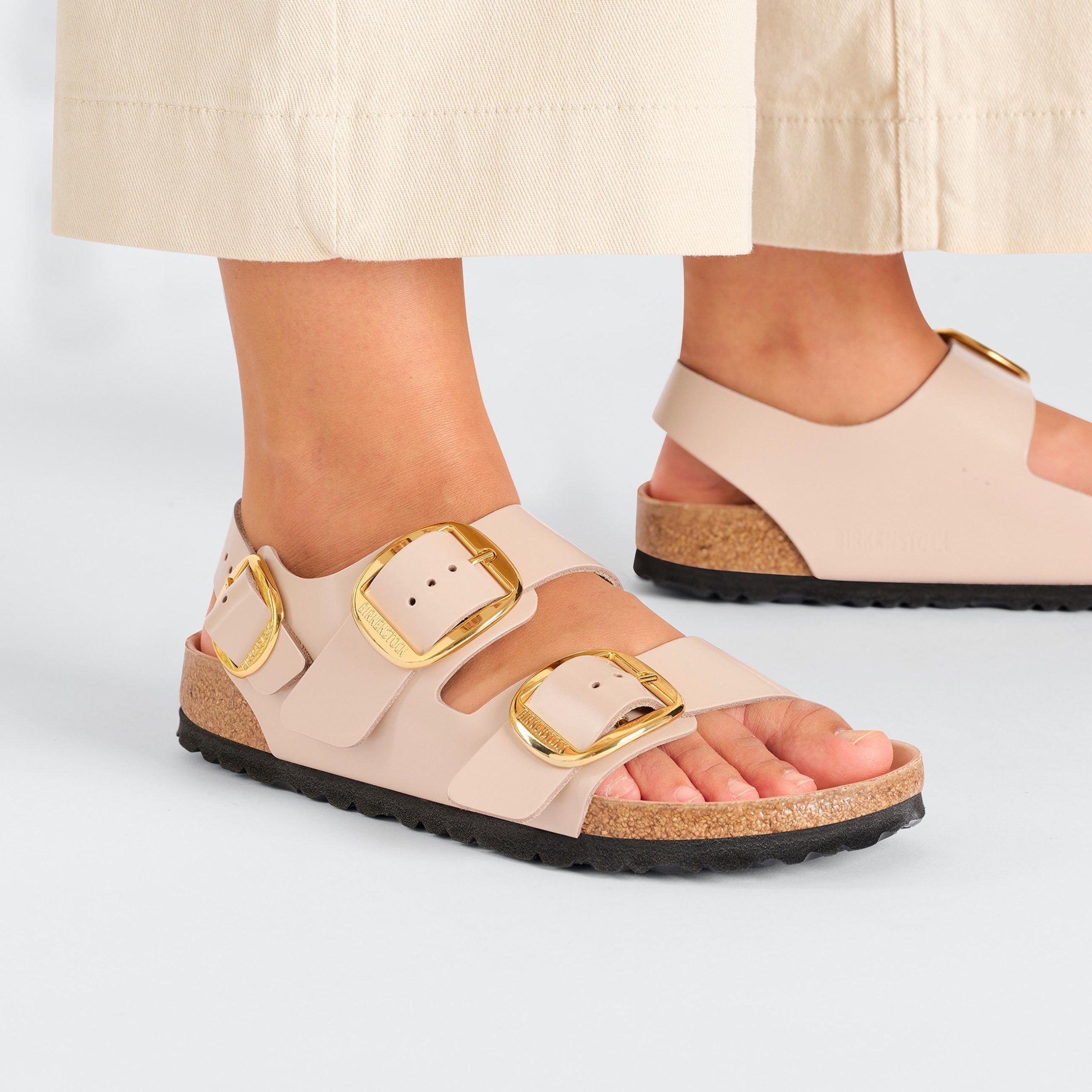 Milano Big Buckle High Shine New Beige Natural Leather Patent - Image 6